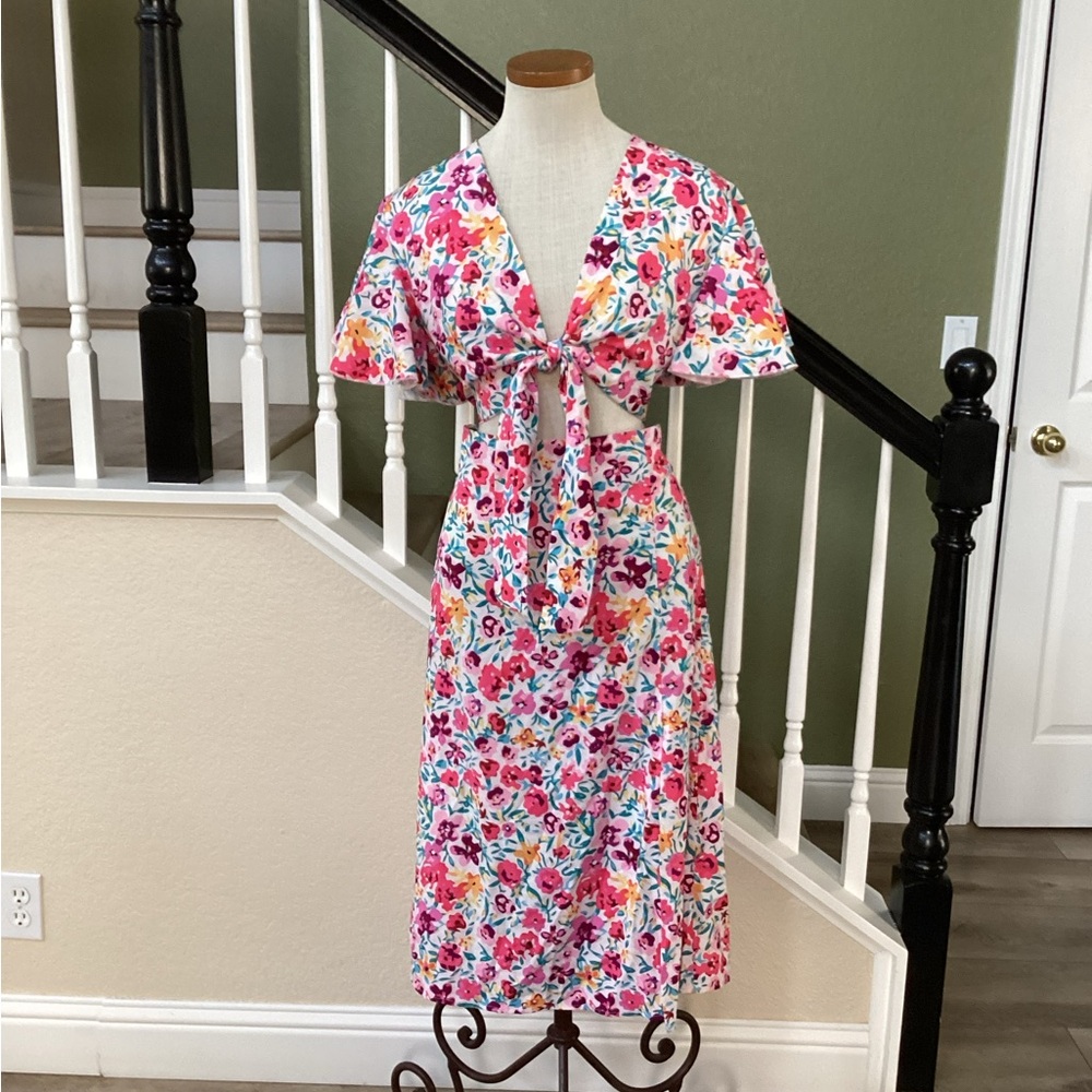 Shein Floral Tie-Front Dress L
